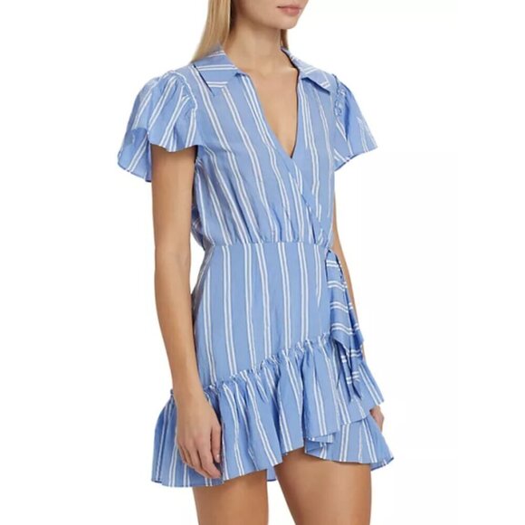 Cinq à Sept 'Lila' Ticking Stripe Wrap-Style Mini-Dress, Oxford Blue - Picture 3 of 5